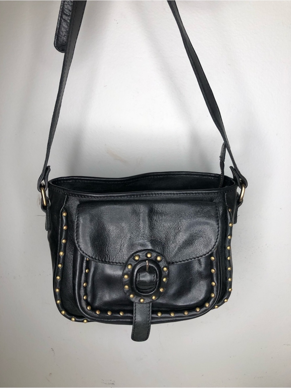 Western Black Studded Leather Crossbody Bag